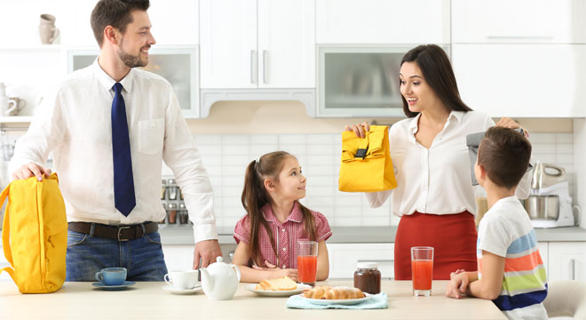 Family getting ready for school